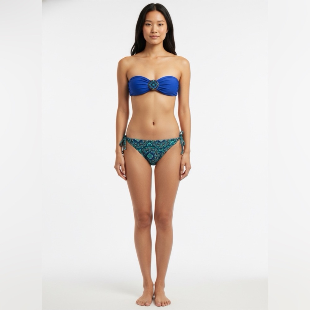 Xhilaration Blue and Green Bikini Set with Decorative Details